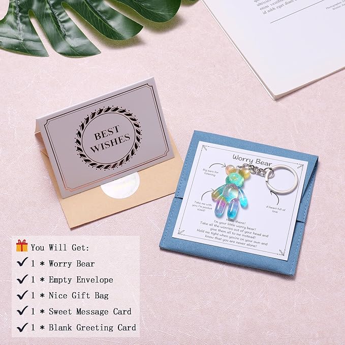 Pocket Bear Hug, Anxiety Relief Gift for Friend Mental Health Positivity Gift Autism Fidget Gifts Stress Relief Gifts for Her Comforting Present for Son Daughter Back to School Rainbow Blue