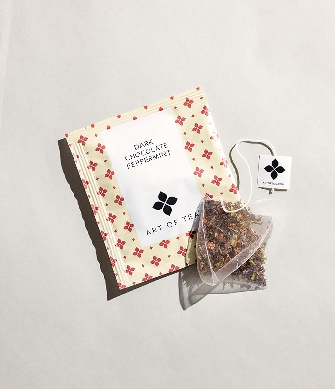 Art of Tea | Dark Chocolate Peppermint Dessert Tea | Organic Black Tea | 50 Eco Friendly Pyramid Tea Bag Sachets