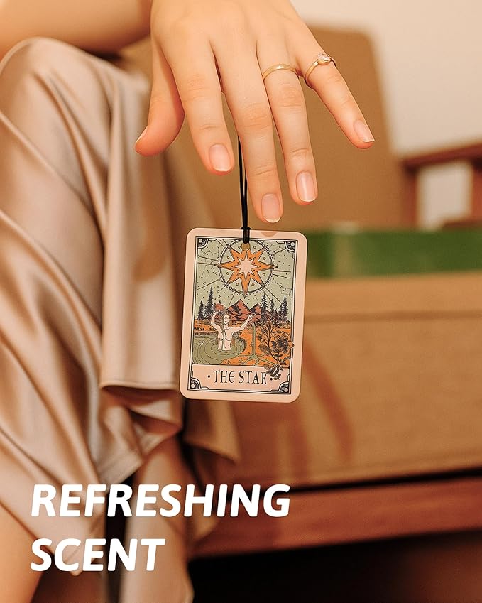 Boho Retro Tarot Card Car Air Freshener 4 Pcs, the Star Sun Moon Lovers Hanging Air Freshener for Cars Closet Drawer Books, Tarot Lovers Gifts Car Accessories Mirror Decor for Women