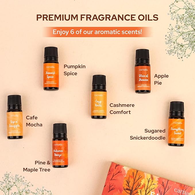 Carnatia Fall Whispers Aroma Oil Set - Pack of 6 | Cozy, Nostalgic Scents for Diffusers | Embrace Autumn’s Warmth with Earthy, Spiced & Comforting Aromas!