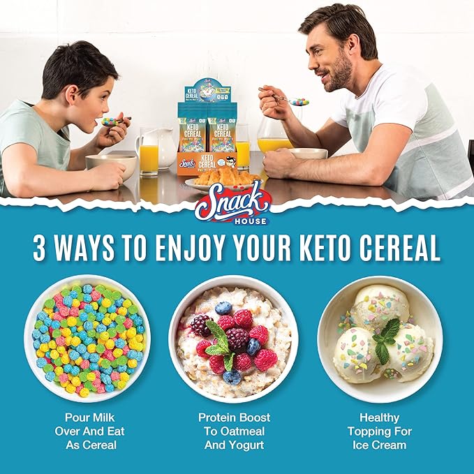 Snack House Sugar Free Keto Cereal, Gluten & Grain Free, Paleo, Diabetic, Ketogenic Diet Friendly Protein Breakfast, Low Carb Snack (8 Pack, Fruity Puffs)