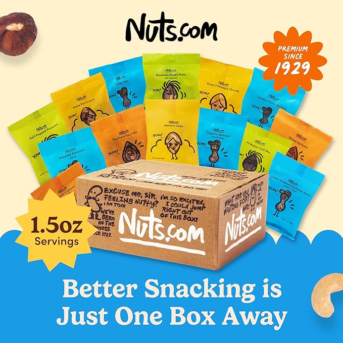 Nuts.com - Nuts and Dried Fruits Snack Box – Gourmet Mix Assortment for Fall, Thanksgiving and Festive Gifts – Package Includes Mixed Nuts, Dried Apricots & Fruits, Trail Mix, Heat Mix and Apple Pie Crunch