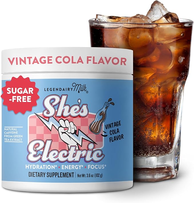 Legendairy Milk She’s Electric – Cola Flavor, Energy Powder Clean Energy Hydration Powder - Sugar Free - Calorie Free - Vitamin B6 & Vitamin B12 - Green Tea Extract - Beverage, Drink Mix