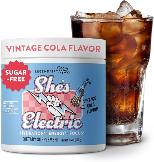 Legendairy Milk She’s Electric – Cola Flavor, Energy Powder Clean Energy Hydration Powder - Sugar Free - Calorie Free - Vitamin B6 & Vitamin B12 - Green Tea Extract - Beverage, Drink Mix