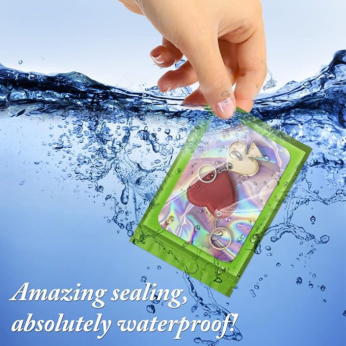 100 Pieces Smell Proof Mylar Bags, Holographic Packaging Bags, Resealable Odor Foil Pouch Zipper Bag with Clear Window for Food Storage and Lipgloss, Jewelry Lash (Green, 4 x 6 Inch)