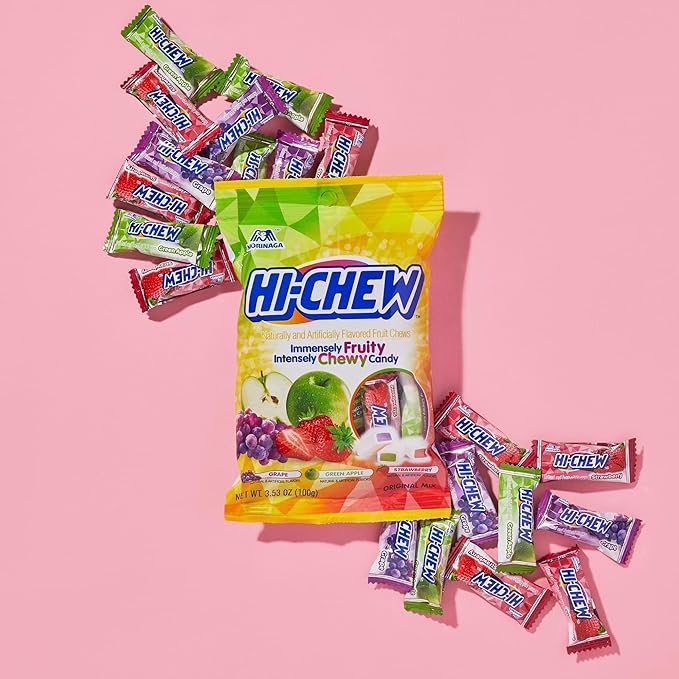 HI-CHEW Original Mix, 6 Bags, 3.53oz each - Strawberry Green Apple Grape - Unique Fun Soft & Chewy Halloween Candy - Immensely Juicy Fruity Candy Flavors - Individually Wrapped for Sharing