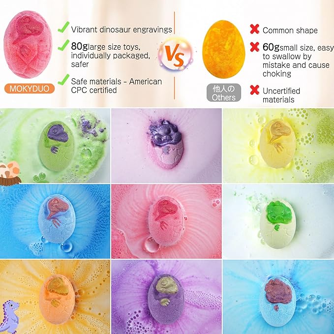 Dinosaur Bath Bomb Set for Kids โ 9 Handmade Fizzing Bombs with Surprise Toys + 3 Bonus Toys, Gift Set for Birthday Party, Christmas, Children's Day, Unique Gift Ideas for Boys & Girls