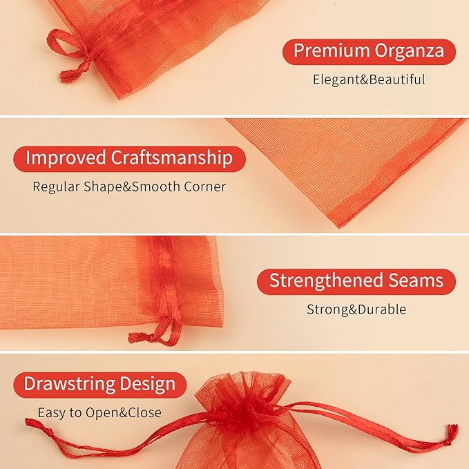 50 Pcs 4x6 Inch Organza Bags, Mesh Bags Drawstring Sachet Bag Small Pouch Bag for Christmas Gift Party Favor Wedding(Red)
