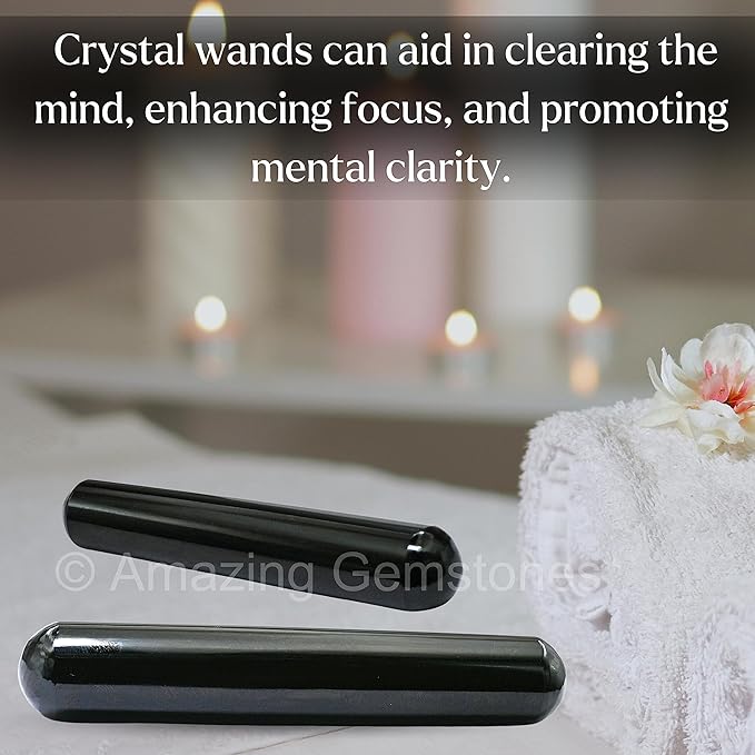 Amazing Gemstone Black Agate Crystal Wand Massage Stick - Pelvic Wand Gua Sha for Adults - Crystals and Healing Stones Massage Wands for Adults Gifts (Smooth)
