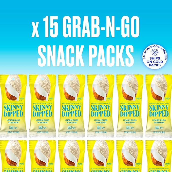 SkinnyDipped Lemon Bliss Almonds, Chocolate Covered Almonds, Low Sugar, Gluten Free, Healthy Snack, 1.2 Ounce Bags (Pack of 15)