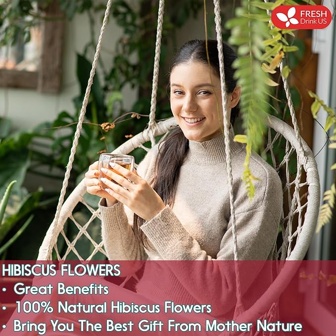 FreshDrinkUS, 6oz Hibiscus Dried Flowers, 100% Natural, Pure from Hibiscus Flowers. Loose Flower Hibiscus Herbal Tea. Hibiscus Flower Tea. No Sugar, No Caffeine, No Gluten, Vegan.