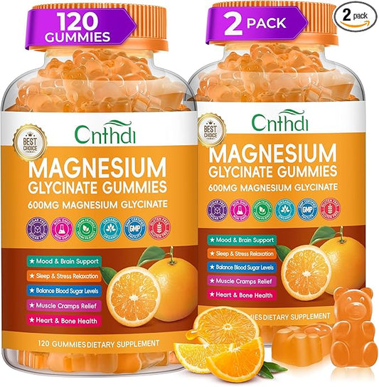 Magnesium Glycinate Gummies for Adults, High Absorption Magnesium Gummies with L-Threonate, Calcium, Vitamin B6, D3, Sugar Free Chews for Relaxation, Stress Relief, Night Rest