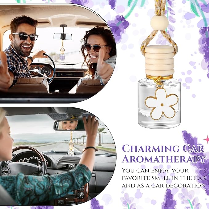 2 Sets Hanging Car Air Freshener and Essential Oil Diffuser, Car Air Freshener Daisy Essential Oil Diffuser Long Lasting Automobile Aromatherapy(White,Lavender)