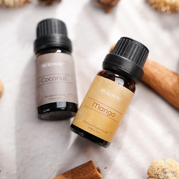 BURIBURI Fruit Essential Oils Gift Set 4Pack - Premium Fruity Fragrance - Strawberry, Cherry, Mango, Coconut for Diffusers, Home, Candle & Soap Making