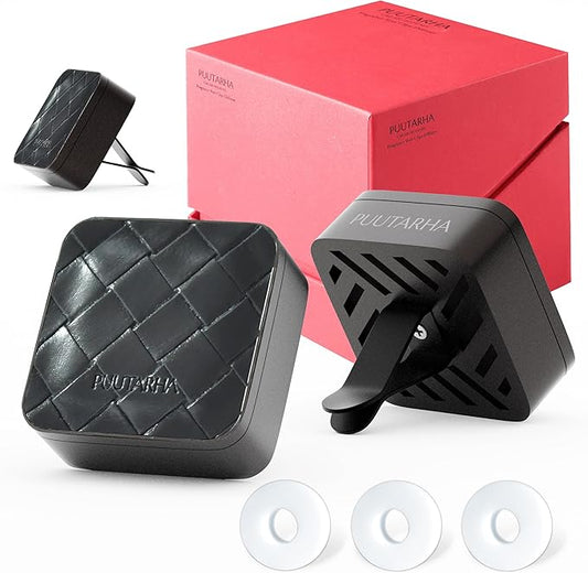 Premium Quality Car Air Freshener Leather and Metal Design Scent Vent Clip Diffuser,New Natural Fragrance Diffuser for Car with 3 Refill Scented Discs and Gift Box(Black Weave)