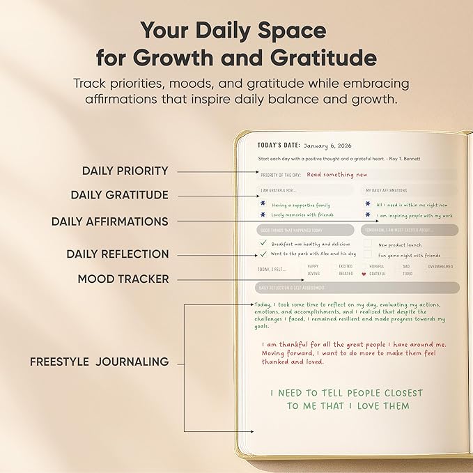 PRODUCTIVITY STORE Best Daily Journal for Men & Women - Gratitude Journal, Manifestation Journal & Guided Journal with Prompts for Personal Growth (A5, Cream)