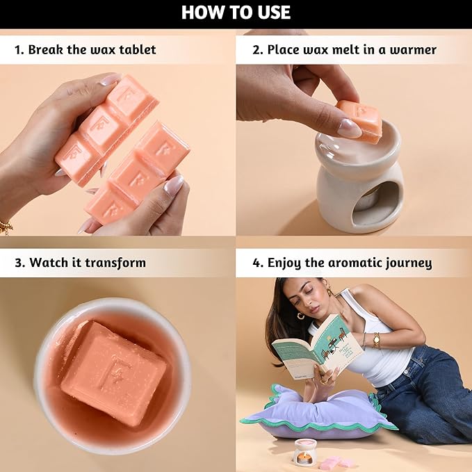 Folkulture Wax Melts or Wax Cubes | Set of 5 Scented Wax Melts for Warmer | 30 pc 100% Natural Soy and Palm Wax-Melt for Gifts for her | Orange, Balsam Cedarwood, Green Tea, Rose