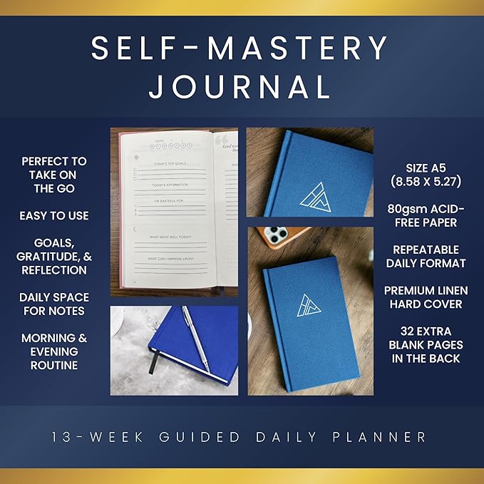 Self-Mastery Journal for Men - Gratitude Journals – 5 Minute Journal - Reflection Manifestation Journals for Mindfulness – Self Care Journal – Goal/Guided Gratitude Journal for Women & Men