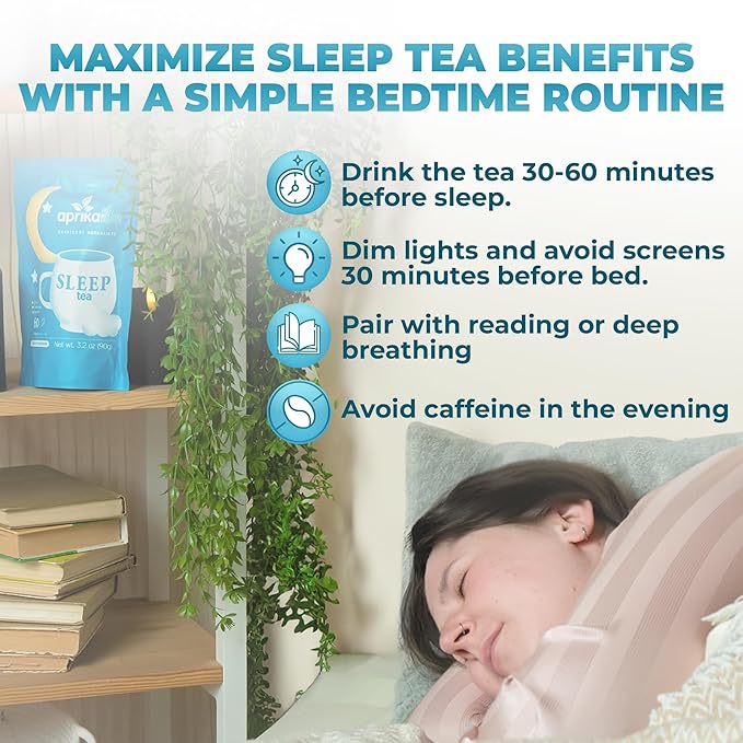 Aprika Life Sleep Tea for Bedtime Relaxation & Stress Relief – Natural Caffeine-Free Herbal Nighttime Tea with Chamomile, Lavender, Mint & Hibiscus – No Melatonin Sleep Aid – Relaxing Tea Bags 60 Pack