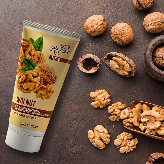 Reshma Beauty Walnut Scrub, Dual Action Cleanser Face & Body Scrub, Gentle for All Skin Types and Dull Skin, Deep Cleansing and Moisturizing, Enhances Natural Glow, Cruelty-Free, 5.07 oz, Pack of 1