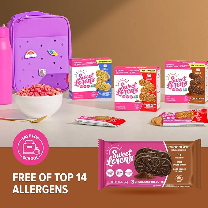 Sweet Loren's Vegan Breakfast Biscuits | Chocolate | 4g Protein, 19g Whole Grains | Plant Based, Gluten Free, Dairy Free, Nut Free Snacks | 3 Pack (15 Total Biscuits, 1.6 ounce each)