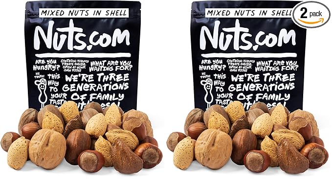 Nuts.com – Mixed Nuts in Shell – 2 Lb Bag, Healthy Snack Sampler, Includes Premium Walnuts, Almonds, Hazelnuts, Pecans & Brazil Nuts – Good Source of Protein, Fiber & Omega-3 (Pack of 2)