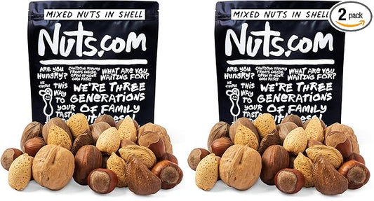 Nuts.com – Mixed Nuts in Shell – 2 Lb Bag, Healthy Snack Sampler, Includes Premium Walnuts, Almonds, Hazelnuts, Pecans & Brazil Nuts – Good Source of Protein, Fiber & Omega-3 (Pack of 2)