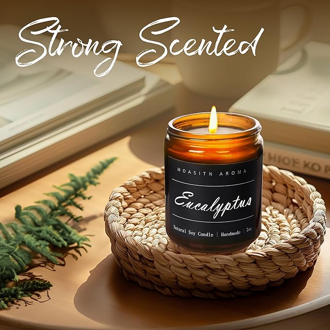 MOASITN Eucalyptus Heavenly Scented Candles for Home| Natural Soy Aromatherapy Candle| Handmade Long Lasting Jar Candel| Women,Men Gift for Relaxing,Housewarming,Birthday,Meditation,Bath| 7oz