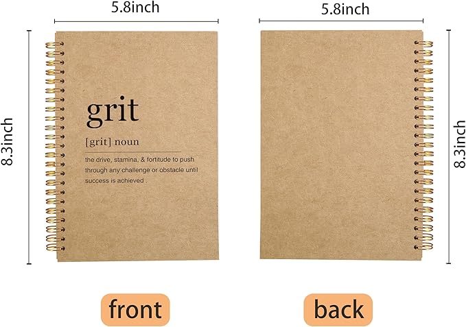 Inspirational Spiral Notebook,Inspirational Journal,Inspirational Journal for Women Men Writing,Grit Spiral Notebook 8.3×5.5 Inch Kraft Paper