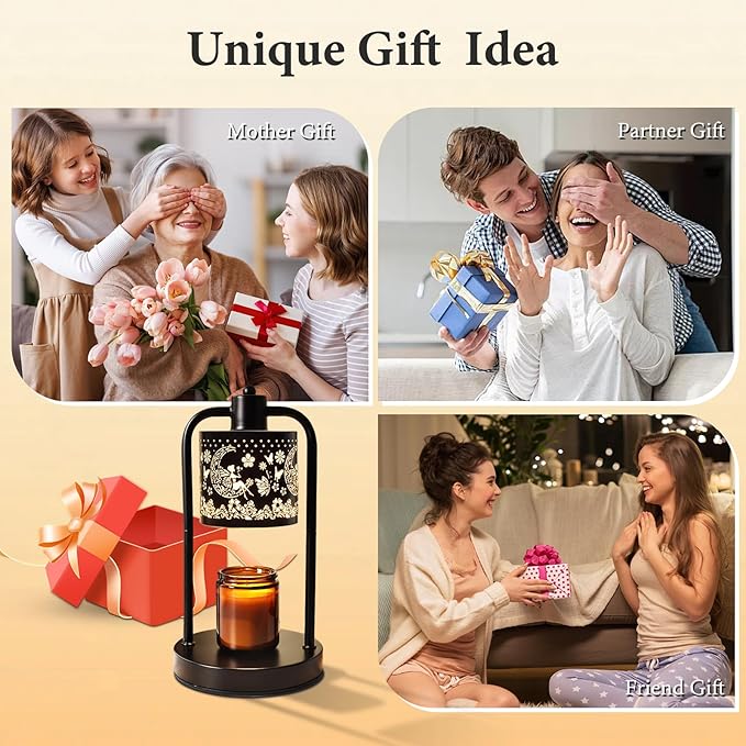 Lococo Candle Warmer Lamp Wax Light: Wax Melt Warming Lamps for Jar Candles with Timer Dimmable for Birthday Christmas Gift, Room, New House, Bedroom, Vintage Home Decor, Black + Fairy Moon