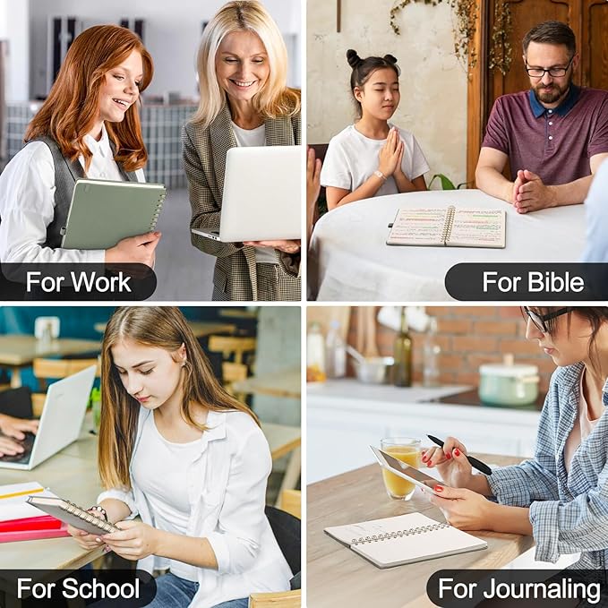 AHGXG Lined Spiral Journal Notebook, B5 Large Notebooks for Women Men, 140 Pages Hardcover Leather Notebook College Ruled, 100 GSM Paper, Notebooks for Work School Note Taking, 7.6" x 10", GrayBlue