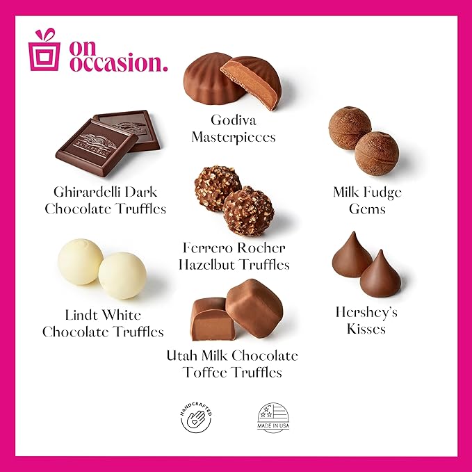 On Occasion Gourmet Chocolate Gift Box – Milk and Dark Chocolate Variety Pack – Individually Wrapped Sweets – Luxury Dessert Treats (50 Pieces)
