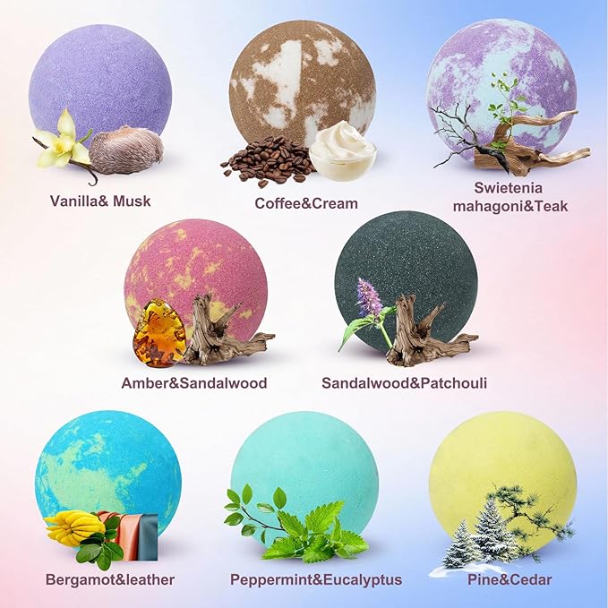 Bath Bombs for Men, 8 Pack Organic Bath Bombs Set with Natural Essential Oils, Relaxing Gifts for Men & Women, Father's Day Birthday Easter Gift for Husband Boyfriend