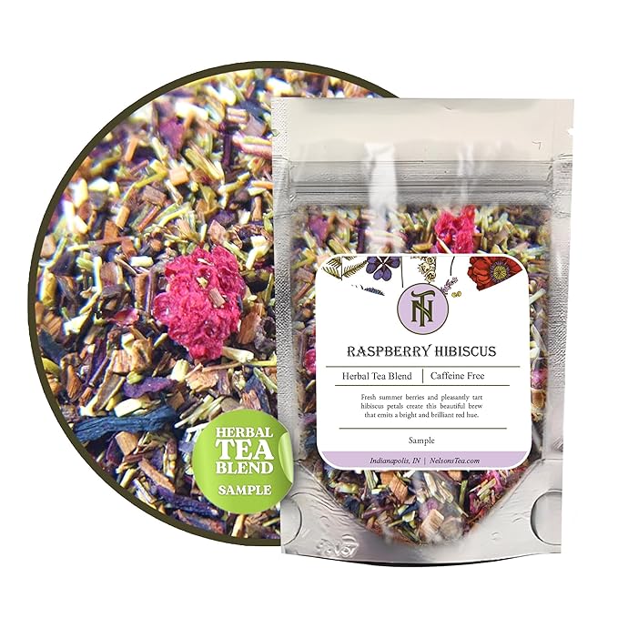 Nelson's Tea Raspberry Hibiscus Tea - Caffeine Free, Cut & Sifted Green Rooibos, Honeybush, Dried Raspberries, Acai, and Pomegranate Loose Leaf (Sample 0.4 Oz)