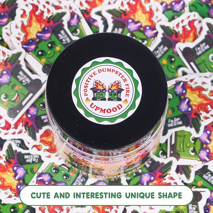 Positive Dumpster Fire Jar ā Funny Desk Accessory with 60 Daily Affirmations for Self Care & Mindfulness, Emotional Support Dumpster Fire Gift for Office Coworkers, Unique Zen Desk Decor