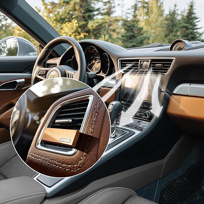 4 Refreshing Scent Bags Wood Car Air Freshener Vent Clip (Burlywood, Sun-Kissed)- Natural Scent Diffuser for Car, Truck & SUV Premium Essential Oil Starter Kit Gift for Men & Women