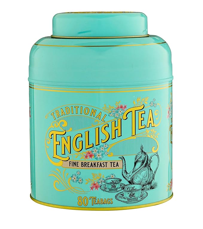 New English Teas Vintage Victorian Tea Caddy with 80 English Teabags (Teal), Forget My Not Gift