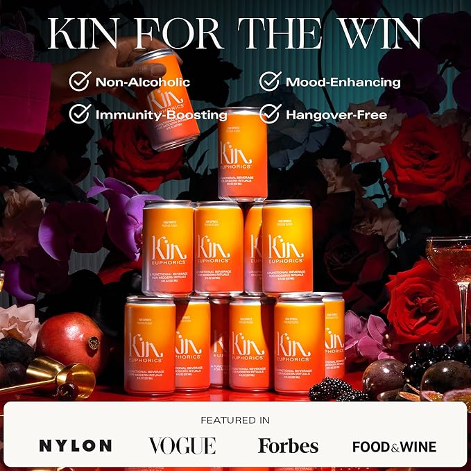 Kin Euphorics Kin Spritz Non-Alcoholic Functional Beverage | Invigorating Booster | Adaptogen & Nootropic Drink | Rhodiola Rosea, 5-HTP, GABA | Ready to Drink | 8 Fl Oz (16pk)