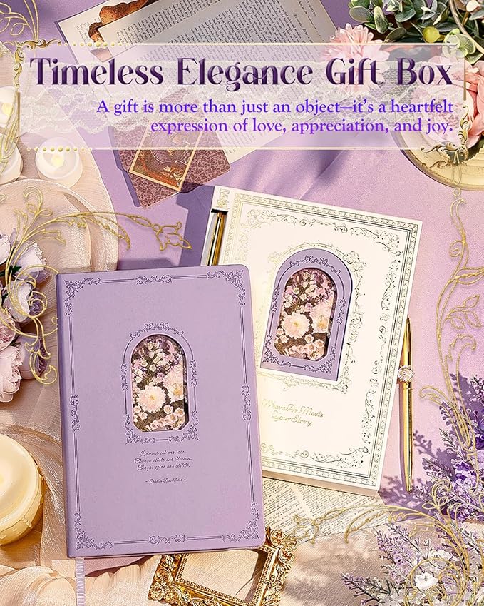 Thick Journal for Women & Girls, 360 Pages A5 Writing Journaling Notebook with Paintings, Women Journal for Writing, Vintage Journal with Gift Box & Pen for Girls Gift Ideas (Lavender Purple)