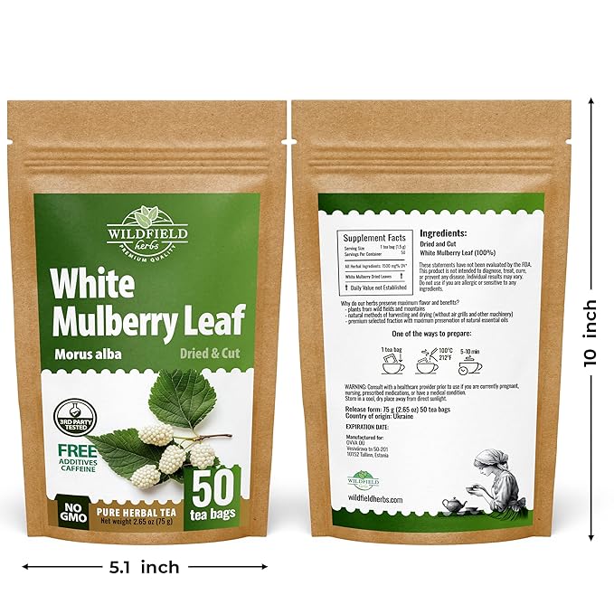 50 Bags White Mulberry Tea Mulberry Leaf Herbal Tea (Morus Alba) - 50 Count 1.5g Bags Herb Hoja De Morera