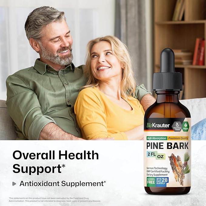 BIO KRAUTER Pine Bark Extract - Rich in Antioxidants Liquid Supplement - 400 mg French Maritime Pine Bark Extract Drops - Vegan, Alcohol & Sugar Free - 2 Fl Oz
