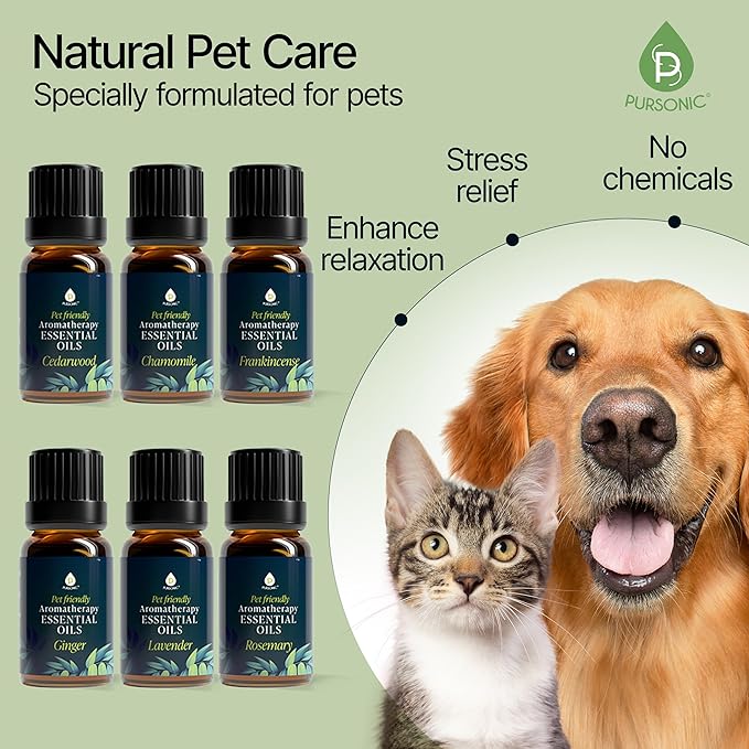 PURSONIC Pet Friendly Aromatherapy Essential Oils Collection, 6-Count - Safe for Dogs and Cats, Natural Relaxation and Stress Relief