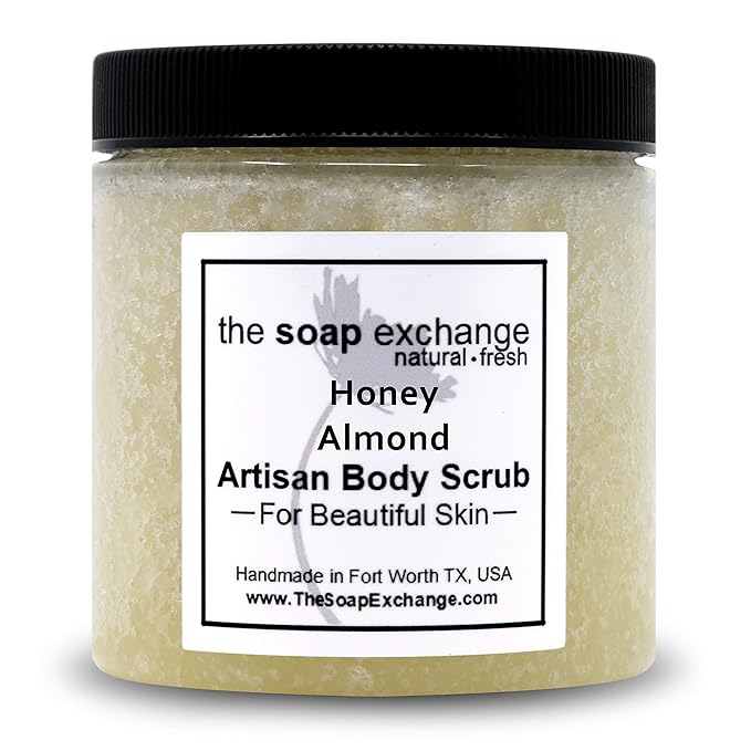 The Soap Exchange Sugar Body Scrub - Honey Almond Scent - Hand Crafted 8 fl oz / 240 ml Natural Artisan Skin Care, Shea Butter, Exfoliate, Moisturize, & Protect. Made in the USA.