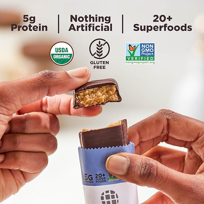 Perfect Bar Mini, Chocolate Covered Peanut Butter Protein Bar, Protein Snack, Snack Bar, Organic, Gluten Free, Soy Free, Non GMO, No Sugar Alcohols, 1.05 Ounce Bar, 18 Count