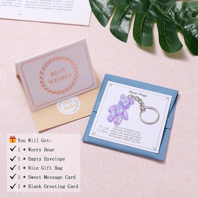 Pocket Bear Hug, Anxiety Relief Gifts for Women Men, Mental Health Positivity Gifts for Anxious Friend, Thinking of You Gift, Comforting Gift for Son Daughter Back to School, Purple