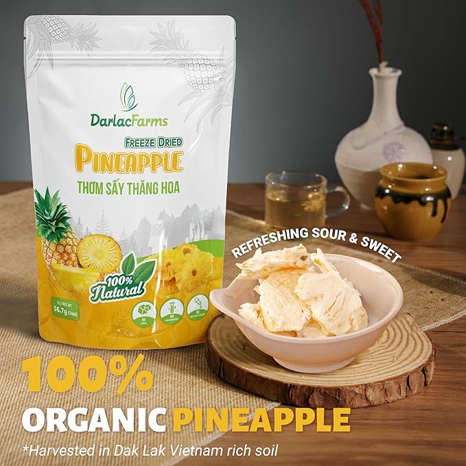 DARLAC FARMS Freeze Dried Pineapple Slices, Pack 6, No Sugar Added, Healthy Fruit Snacks for Kids, Adults & All Ages, Premium Organic Crispy Crunchy Snacks, Tea, Smoothie, 2 Oz Each