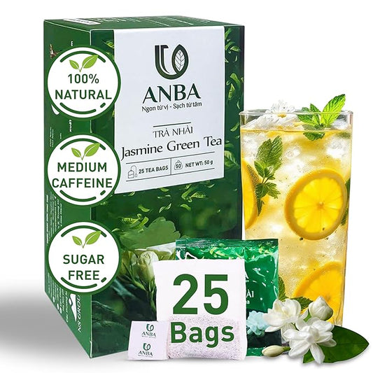 ANBA Jasmine Green Tea Bags 25 Count | Handcrafted Jasmine Infusion | Aromatic & Relaxing | Naturally Fragrant & Smooth | No Sugar Added | ISO HACCP Certified