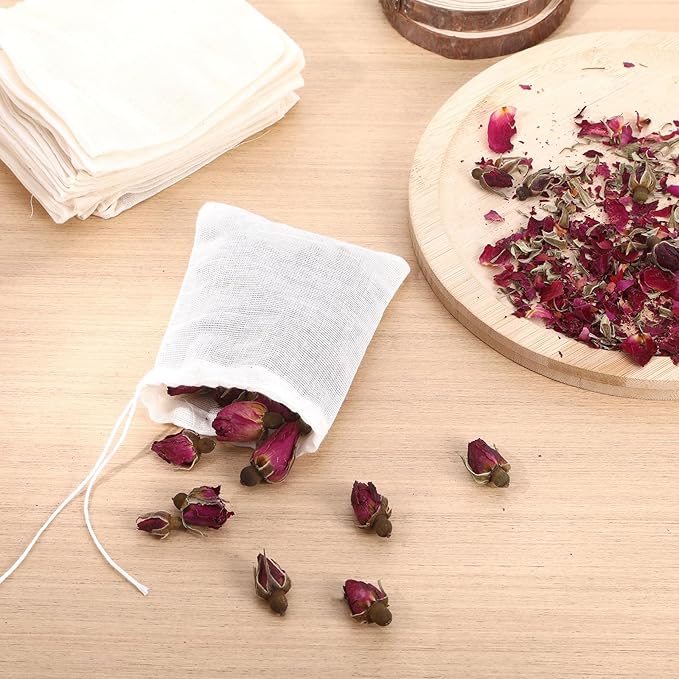 40Pcs Spice Bags for Cooking, Lavender Sachet Bags Empty Tea Bags Mini Drawstring Pouch for Loose Tea Filters, Herb Saver for Spice Cooking Soup Odds for Drawers and Closets (4x3 Inch)