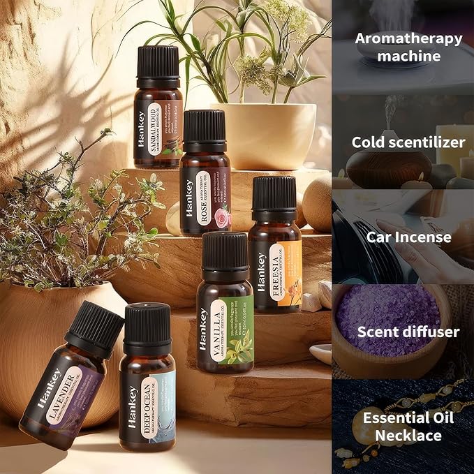6-Piece Essential Oil Set - Lavender, Rose, Vanilla, Sandalwood, Freesia & Deep Ocean - 100% Pure Aromatherapy Oils for Relaxation, Sleep & Mood - Therapeutic Grade, Undiluted, Gift Ready