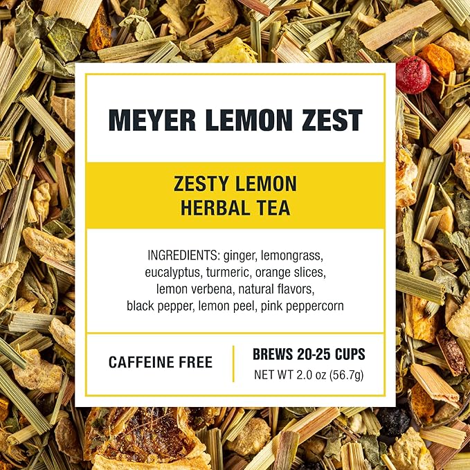 Tiesta Tea - Meyer Lemon Zest, Loose Leaf, Zesty Lemon Herbal Tea, Premium Caffeine-Free Blend, Makes Hot or Iced & Up to 25 Cups, 2oz Resealable Pouch
